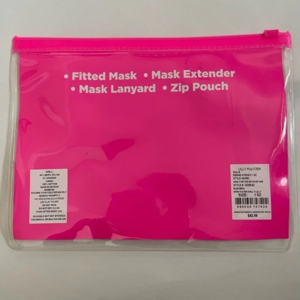Lilly Pulitzer On The Go Face Mask Set with Lanyard Blue Ibiza Print